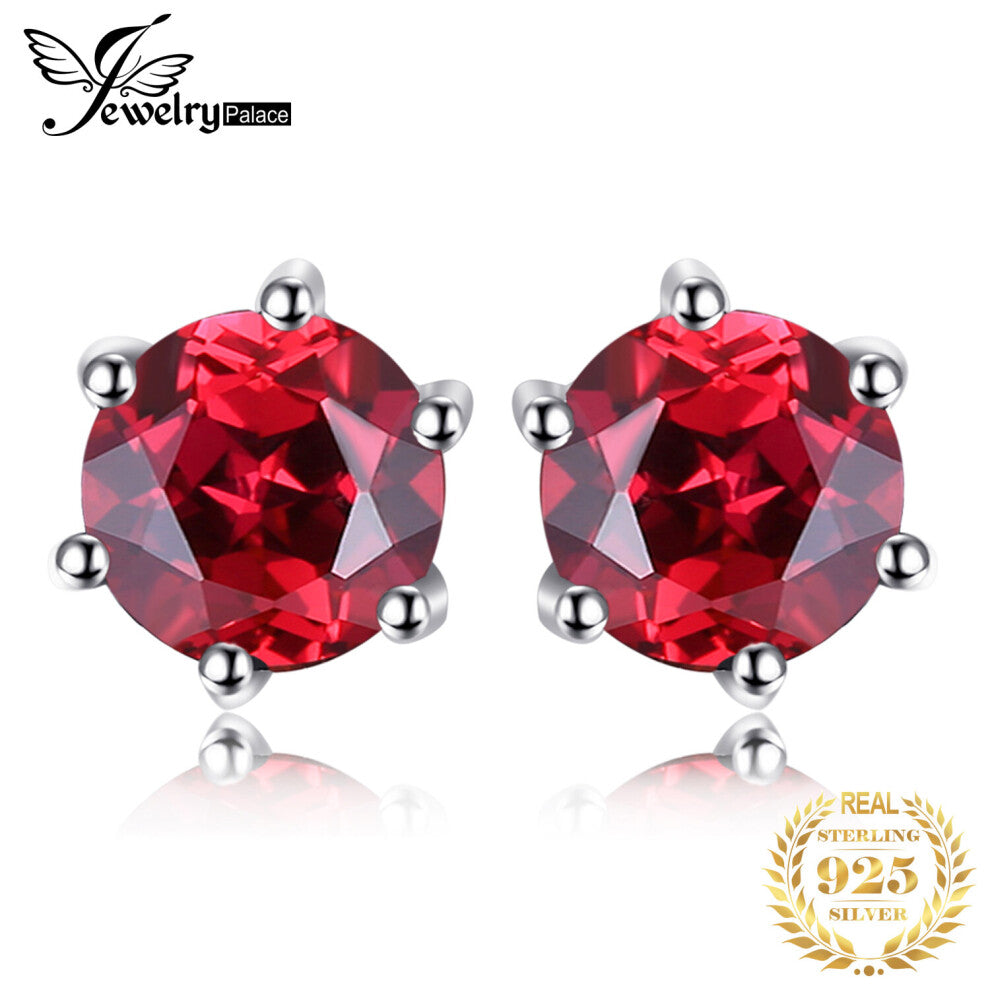 1.3ct Round Red Garnet 925 Sterling Silver Stud Earrings for Women Engagement Jewelry Birthstone