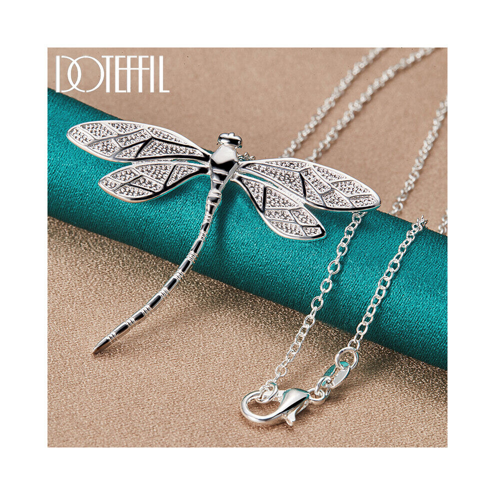 (White, 40cm) 925 Sterling Silver 40-75cm Chain Big Dragonfly Pendant Necklace For Women Wedding Engagement Party Jewelry