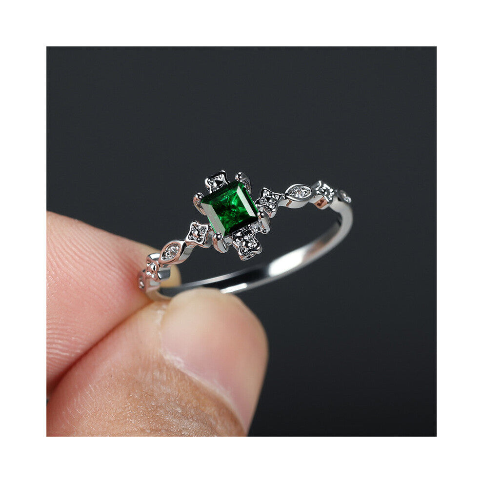 Vintage Male Female Zircon Ring Square Crystal Small Stone Wedding Ring Silver Engagement Rings For Women Men