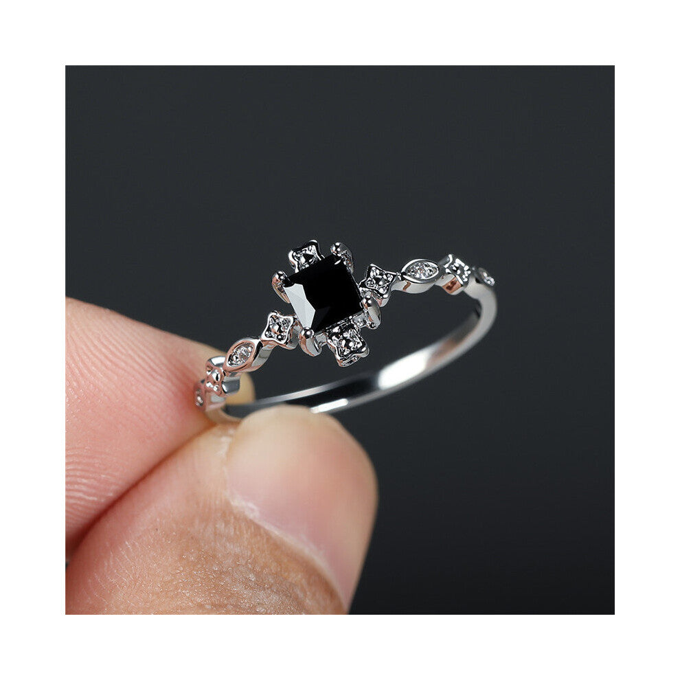 Vintage Male Female Zircon Ring Square Crystal Small Stone Wedding Ring Silver Engagement Rings For Women Men