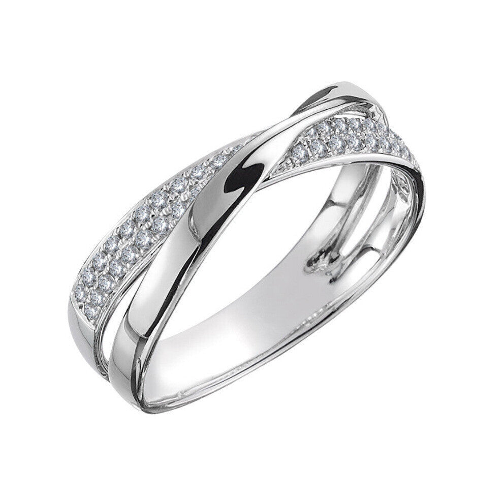 Classic Wedding Rings for Women Two Tone X Shape Cross Dazzling CZ Ring Female Engagement Jewelry