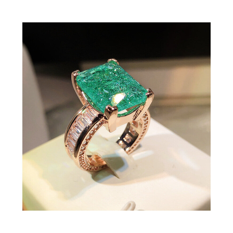 18K Emerald Paraiba Couples Ring For Women Full Diamond Zircon Engagement Gift Jewelry