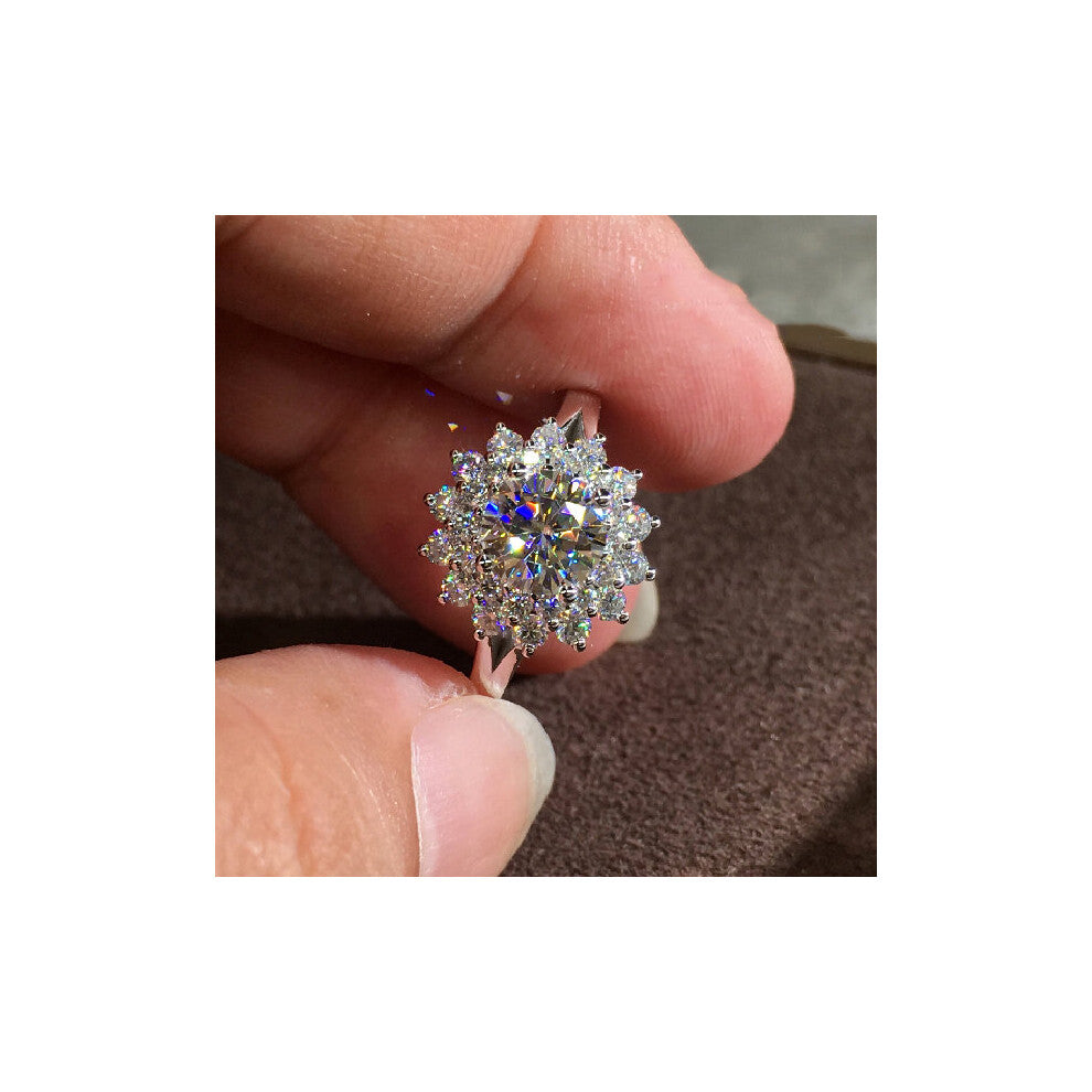 Female Zircon Stone Ring Silver Engagement Ring Charm Bride Crystal Flower Wedding Rings For Women
