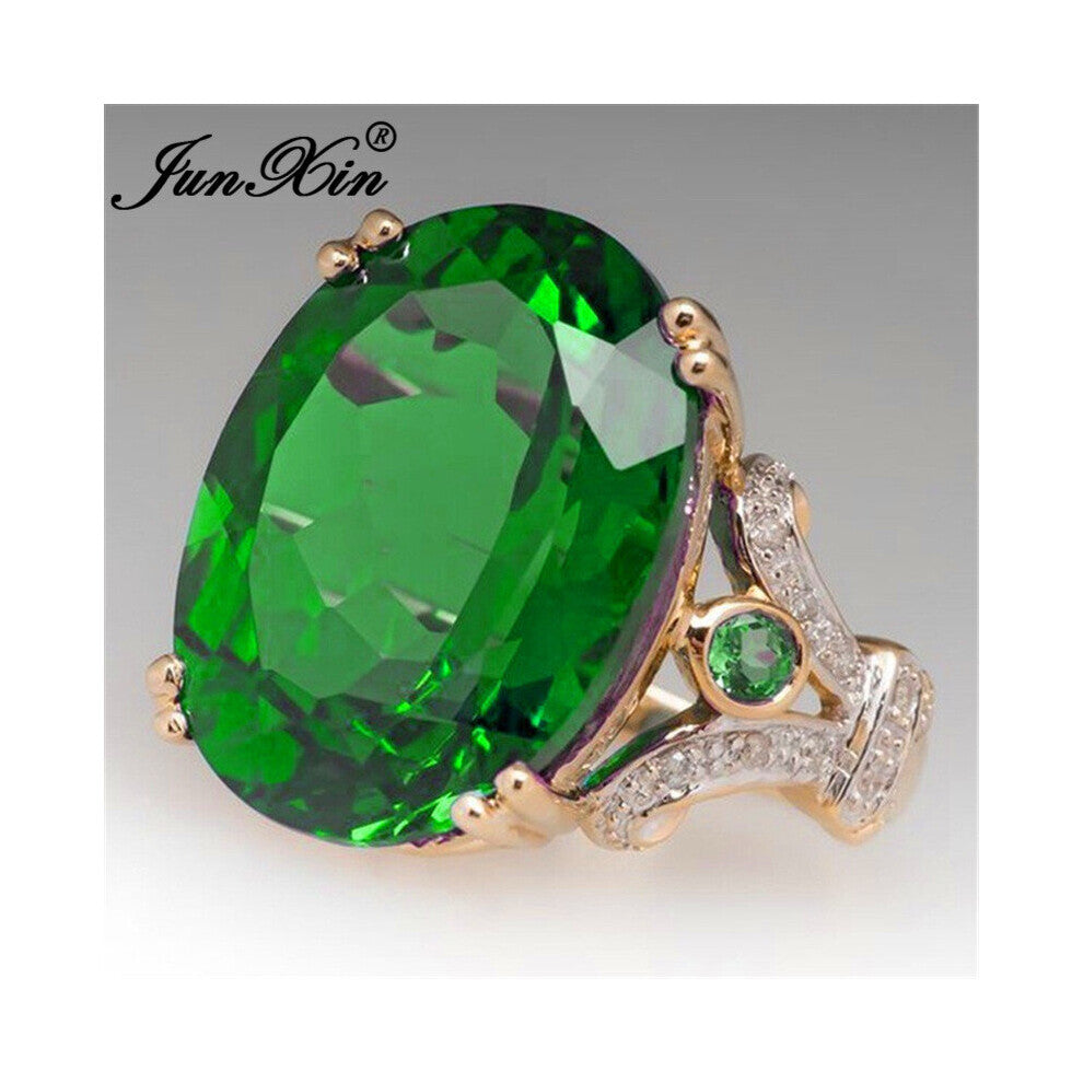 Male Female Big Oval Stone Engagement Rings For Women 18KT Yellow Purple Green Zircon Birthstone Ring