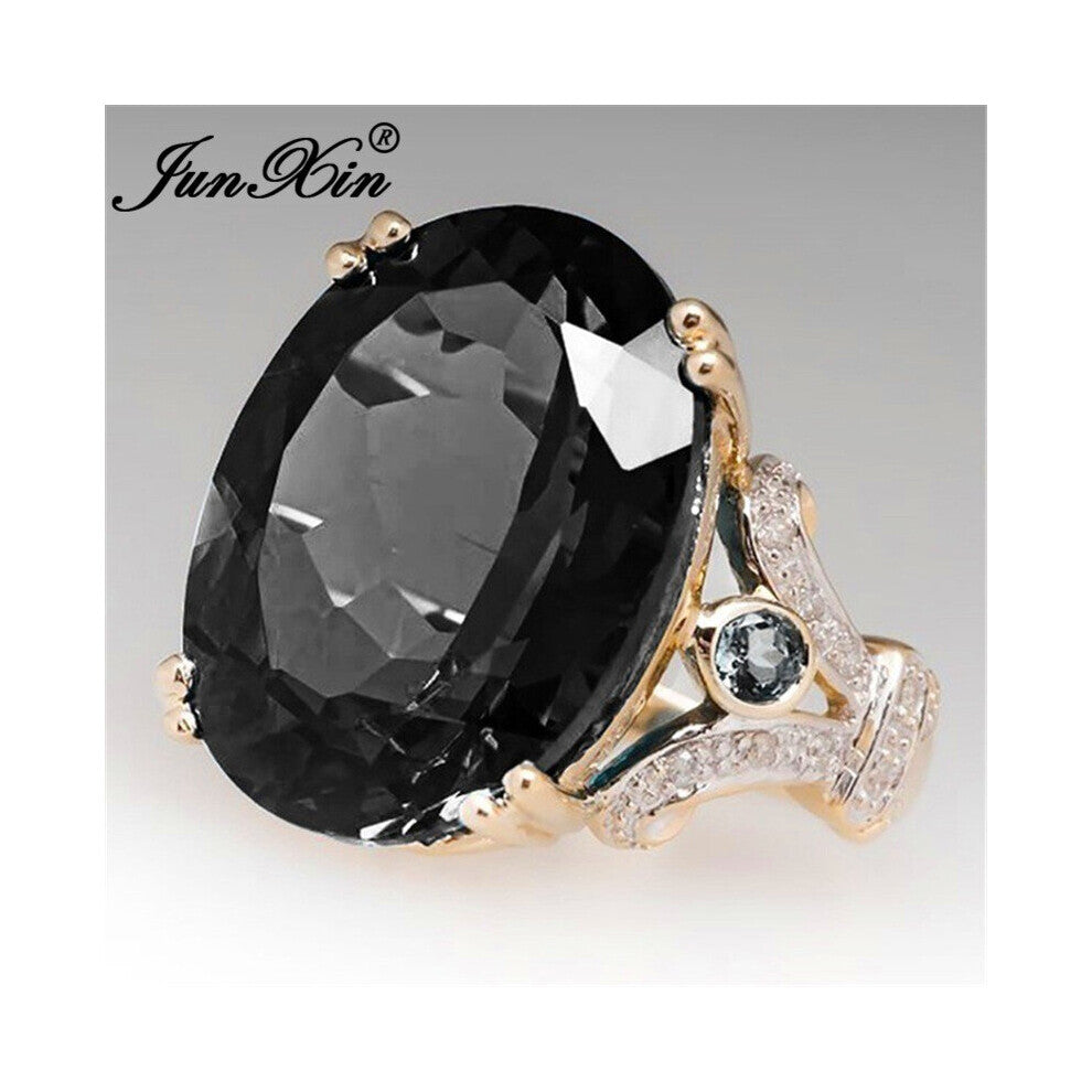 Male Female Big Oval Stone Engagement Rings For Women 18KT Yellow Purple Green Zircon Birthstone Ring