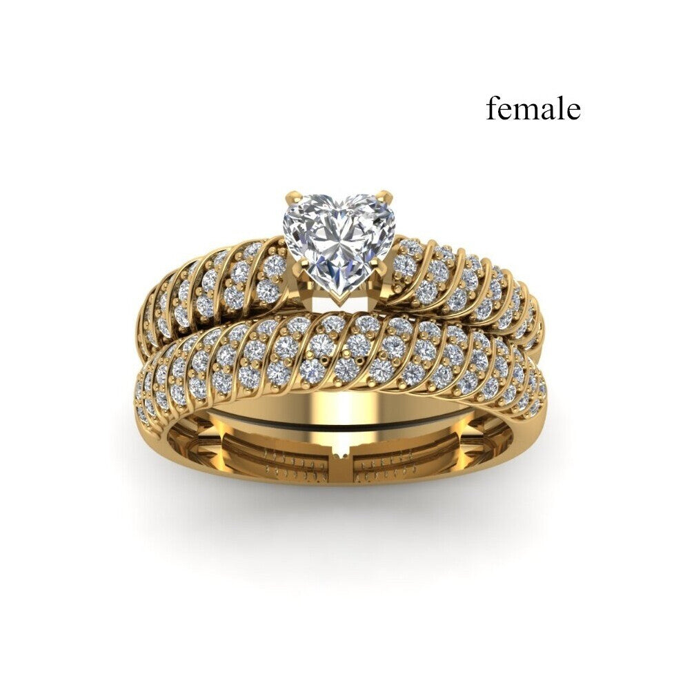 Jewelry Couple Rings Vintage Dragon Stainless Steel Men Ring Romantic Heart Zircon Ring Set Bridal Engagement Gift