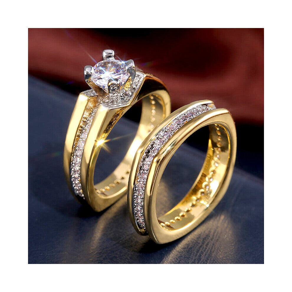 Wedding Ring Set for Women Round Zirconia Crystal 2Pcs Engagement Party Rings Anniversary Gift Jewelry Drop