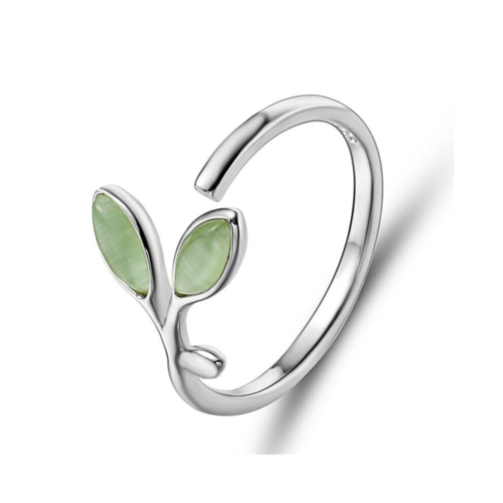 Open Leaf Rings For Women Girl Silver Resizable Plant Female Finger Ring Engagement Wedding Party Jewelry Gift