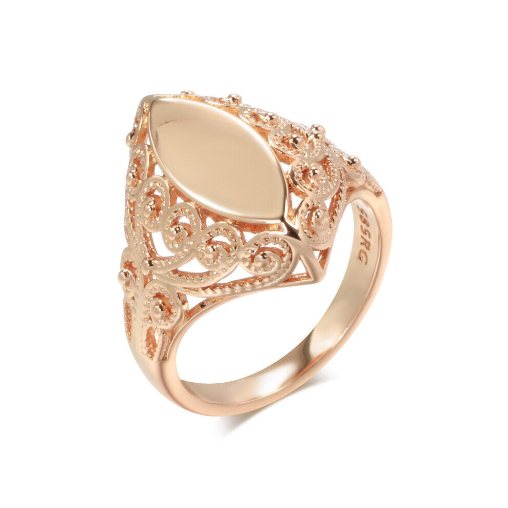 Kinel Glossy Rings for Women 585 Rose Unique Pattern Rhombus Rings Ethnic Bride Wedding Jewelry