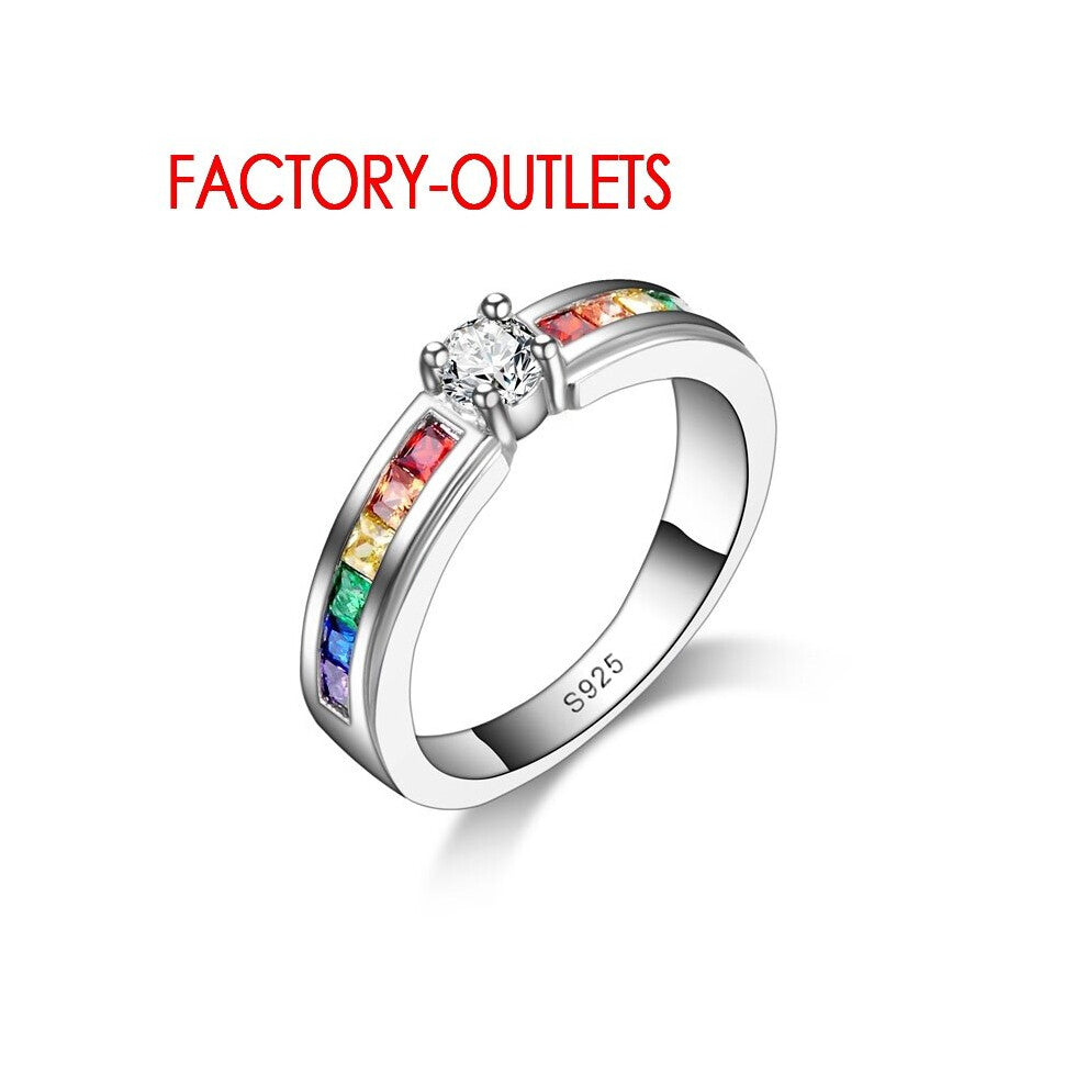 925 Sterling Silver Ring Jewelry Colourful Cubic Zirconia Tension Setting Women Girls Party Engagement