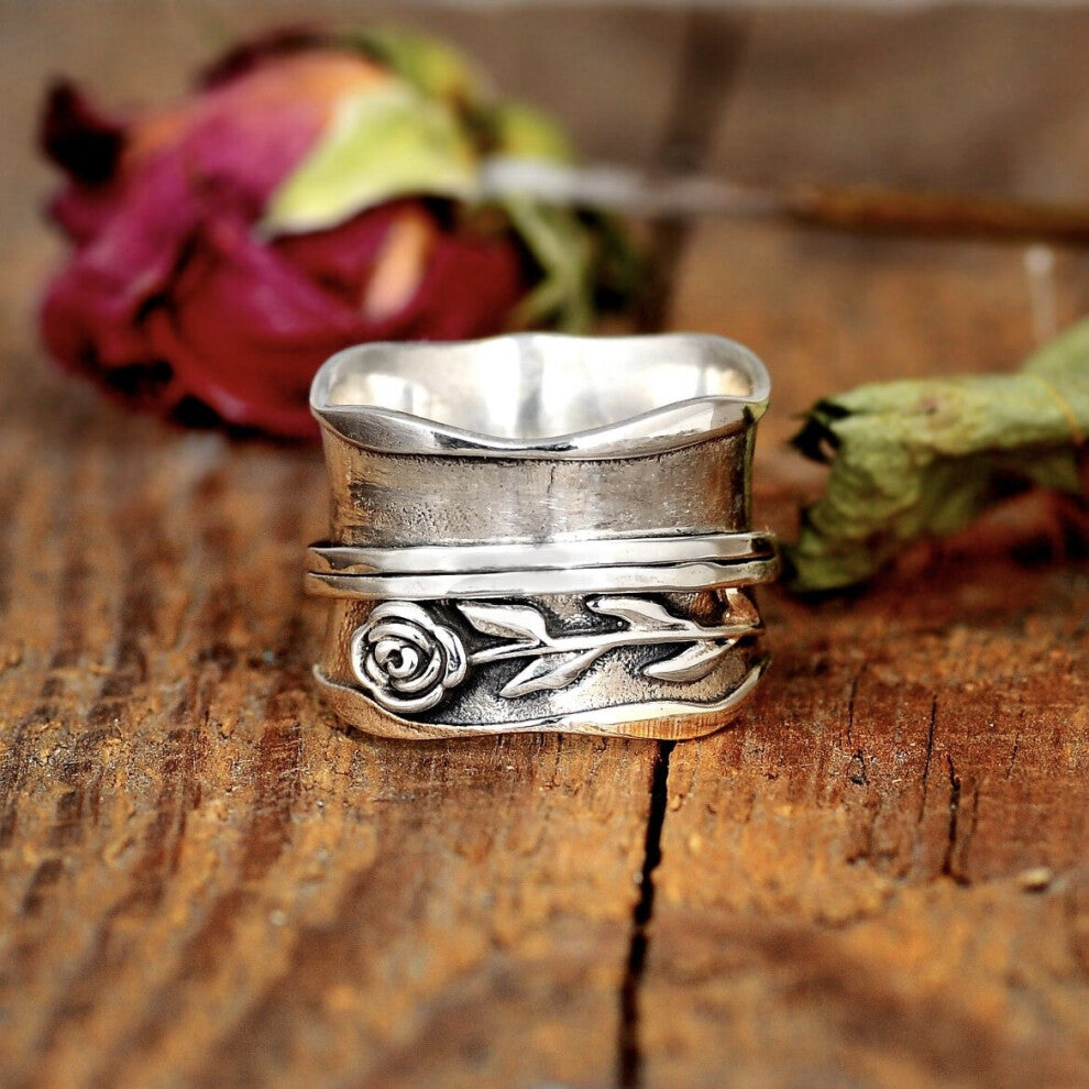 Vintage Dandelion Fidget Rings for Women Girls Stackable Spinner Ring Windflower Anti Stress Anxiety Engagement Jewelry