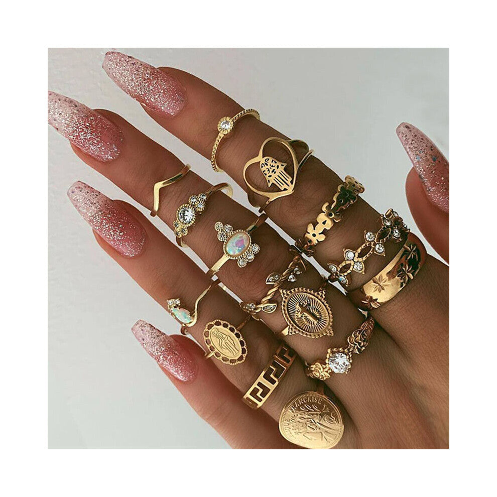 9pcs-set Boho Vintage Star Moon Wedding Ring Set For Women Crystal Engagement Ring Bohemian Jewelry