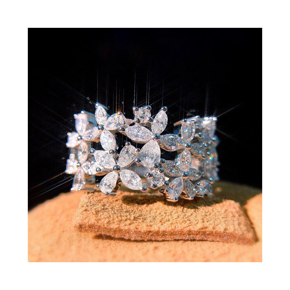 Silver Flower Ring with Zircon Stone for Women Jewelry Wedding Engagement Ring