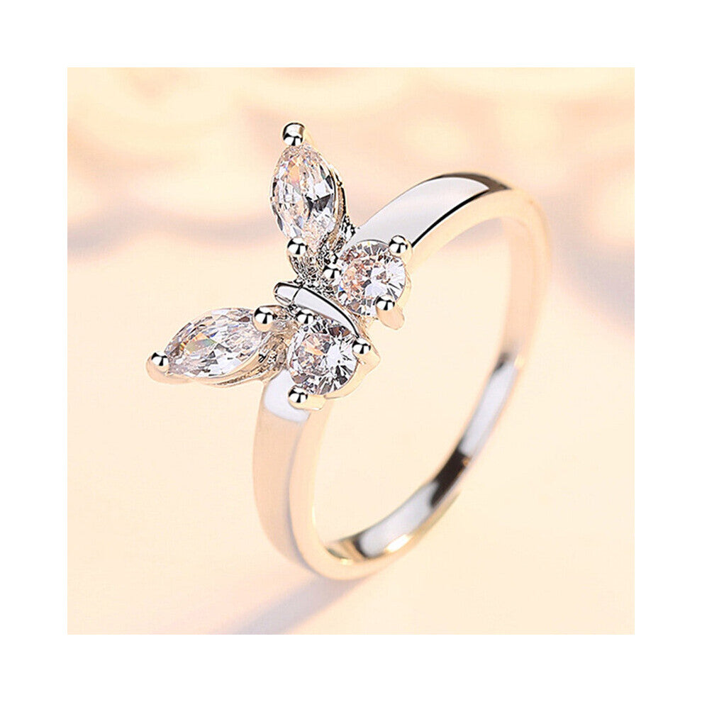 925 Sterling Silver Cubic Zirconia Butterfly Rings For Women Girls Engagement Wedding Party Punk Jewelry Gift Jlfjla