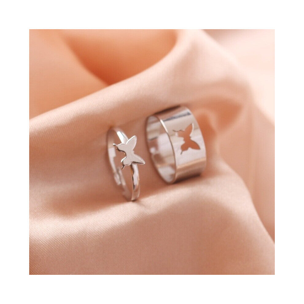 Silver Butterfly Rings For Women Men Lover Couple Ring Set Friendship Engagement Wedding Band Open Ring Jewelry