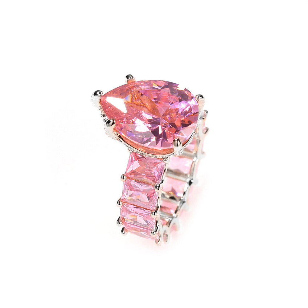 Gorgeous Big Pear Shape Engagement Ring Square CZ Promise Ring Proposal Ring for Girlfriend Women Jewelry