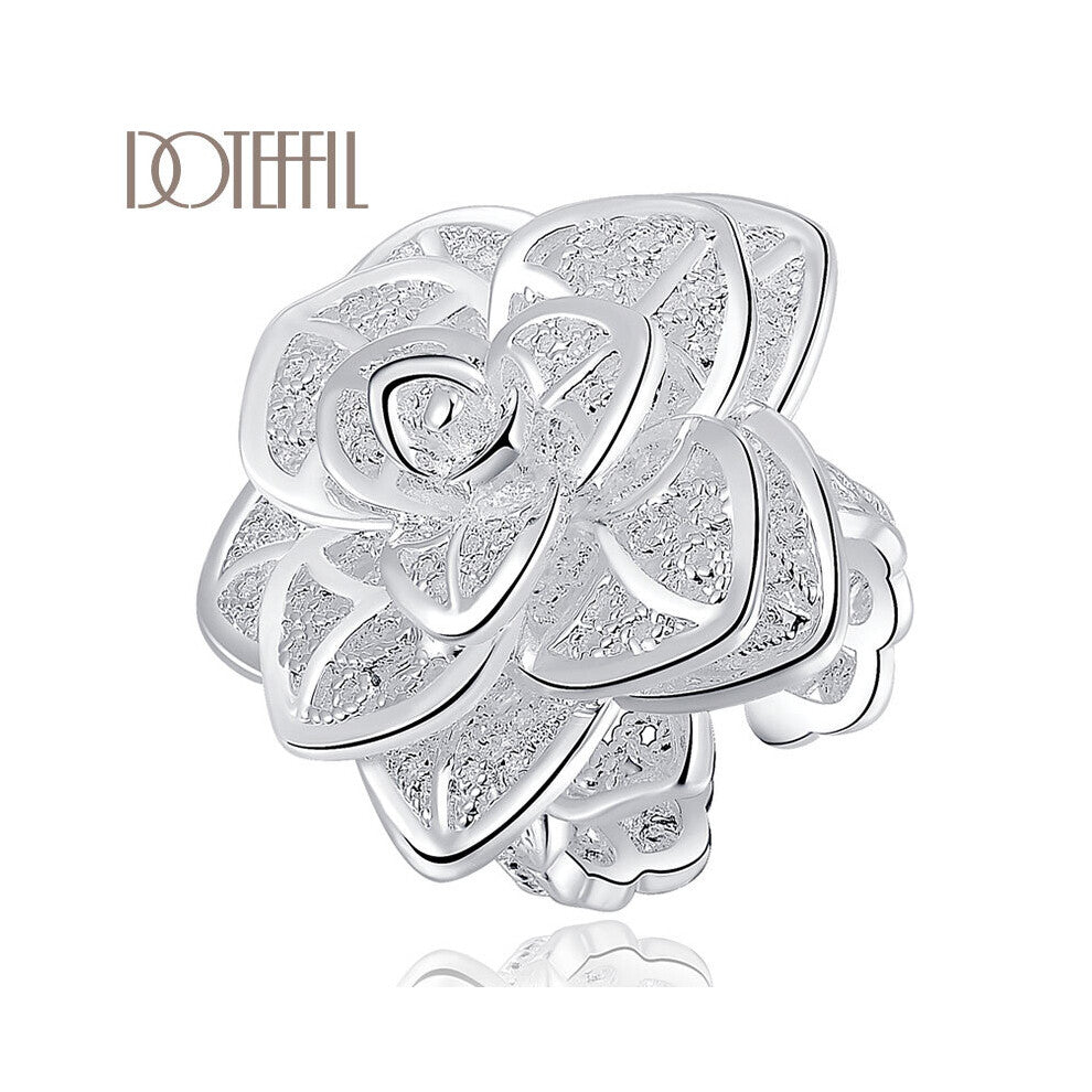 925 Sterling Silver Opening Three-Tiered Flower Ring For Women Wedding Engagement Party Gift Charm Jewelry