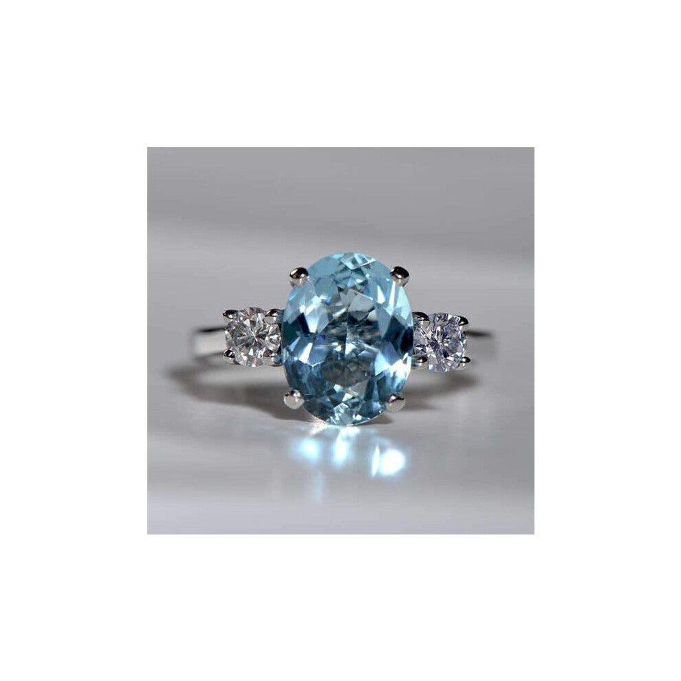 Women Oval Cut Natural Aquamarine High Rings Bridal Princess Wedding Engagement Fine Jewelry Size 6-10