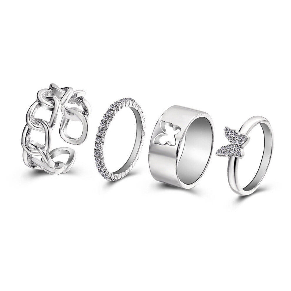 Chain Butterfly Rings set For Women Men Lover Couple Rings Set Friendship Engagement Wedding Open Rings Jewelry