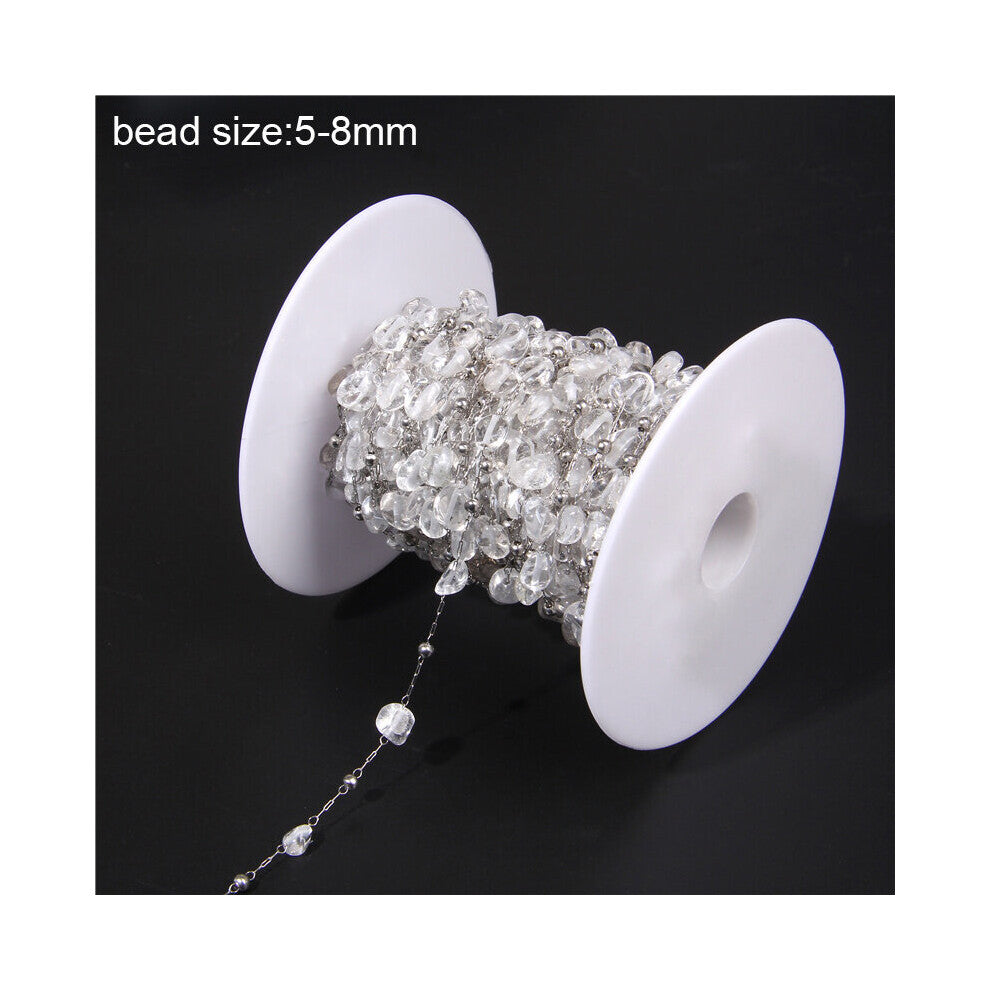(NO.1 Clear Quartz White-100CM 11mm) Natural Quartzs Stone Stainless Steel Chips Beads Chains For DIY Bohemia Jewelry Making Women Necklace Choker Bra