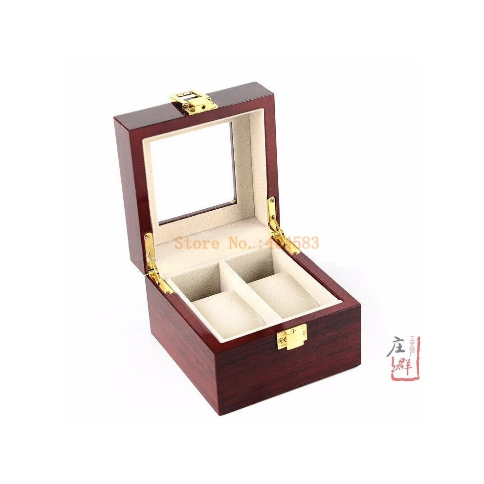 High 2 slot glossy wooden watch box bracelet chain bangle box with glass