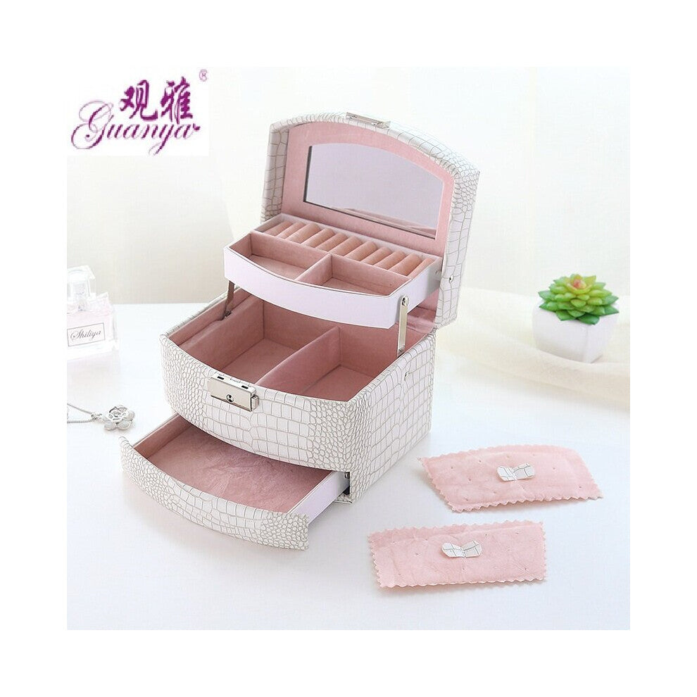 High Selling European Large Capacity Three Layer Jewelry Box-Leather Box with Lock and Mirror-Wedding Gift