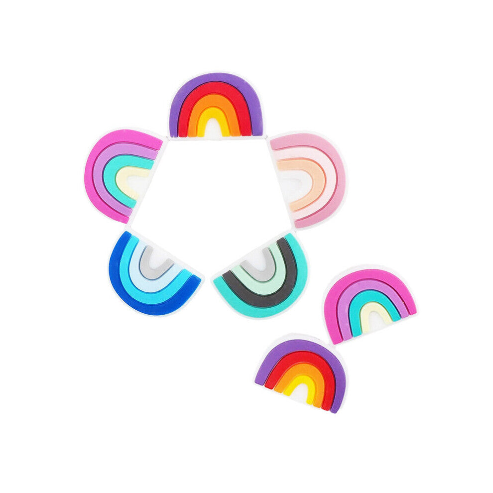 Chenkai 10PCS Rainbow Shape Baby Silicone Beads DIY Infant Pacifier Dummy Nursing Teether Sensory Toys Accessories Food