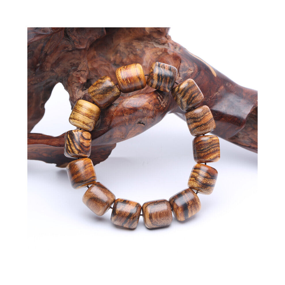 Natural Wood Beads Men's Retro Bead Elastic Wrist Bracelet-Natural 15mm Crocodile Wood Fragrant Wood