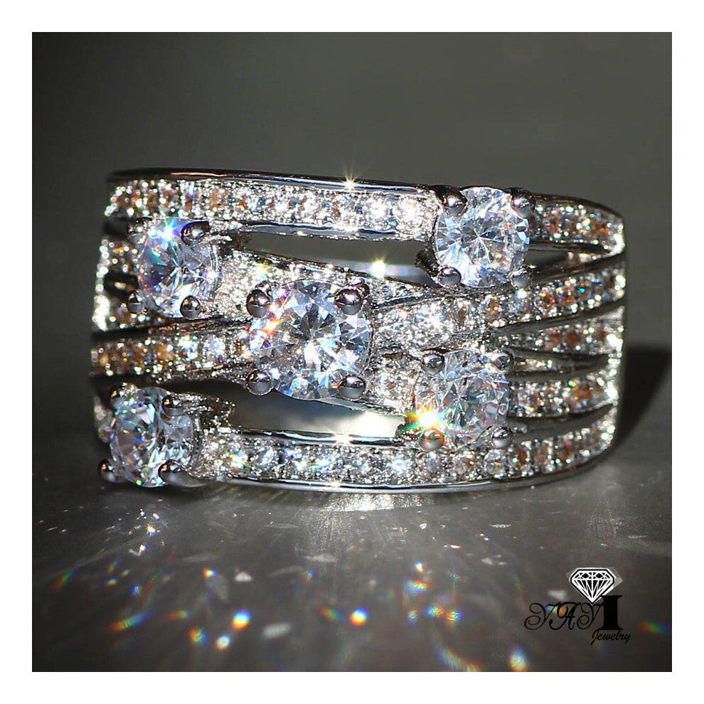 YaYI Summer Jewelry PrincessCut Zircon Silver Engagement Wedding Party RingsGift (No Glue)