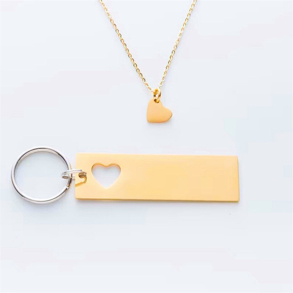 (A set White-SILVER White-Engraved) 1 Set Puzzle Necklace Keychain Couple Lover You Are My Missing Piece Engraved Keyring Couple Set