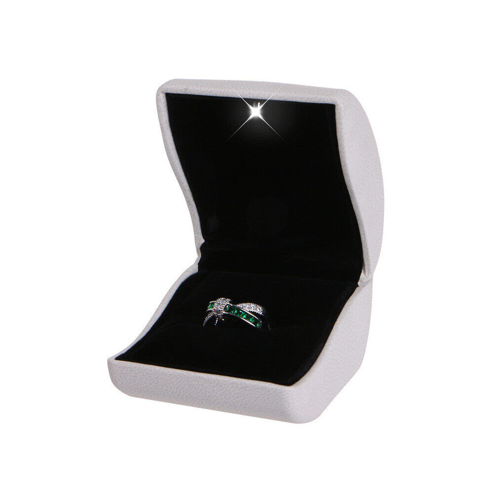 3 LED Lighted Earring Ring Box Faux Leather Wedding Engagement Jewelry Display Hot