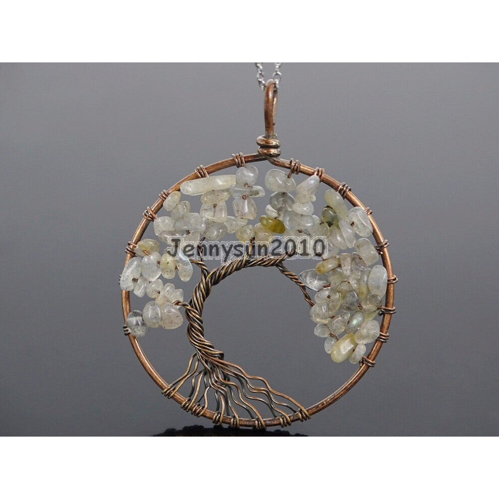 Natural Labradorite Gems Stone Reiki Chakra Chip Beads Tree of Life Healing Copper Pendant Necklace Jewelry Making 5Sets-Pack