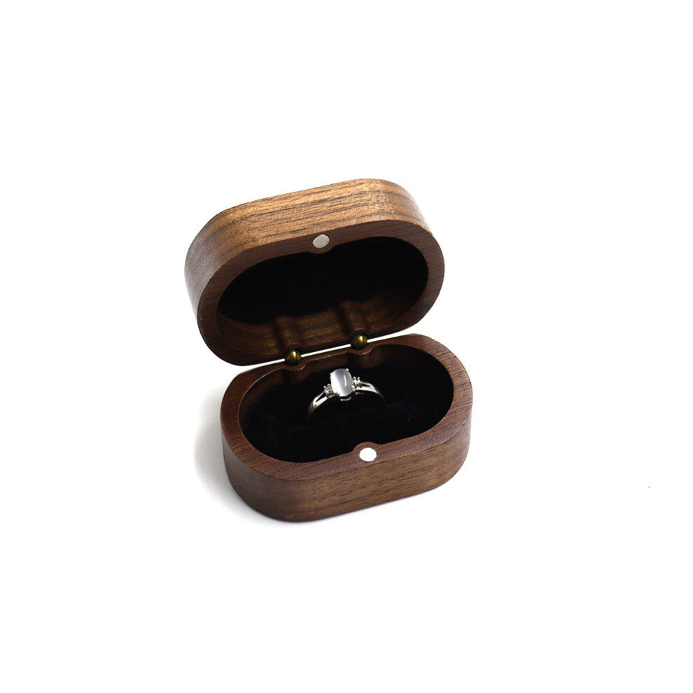 (Black White-NAME ENGRAVING) Wooden Jewelry Box Engagement Anniversary Personalized Name Date for Wedding Ceremony Rustic Ring Earring Storage Box