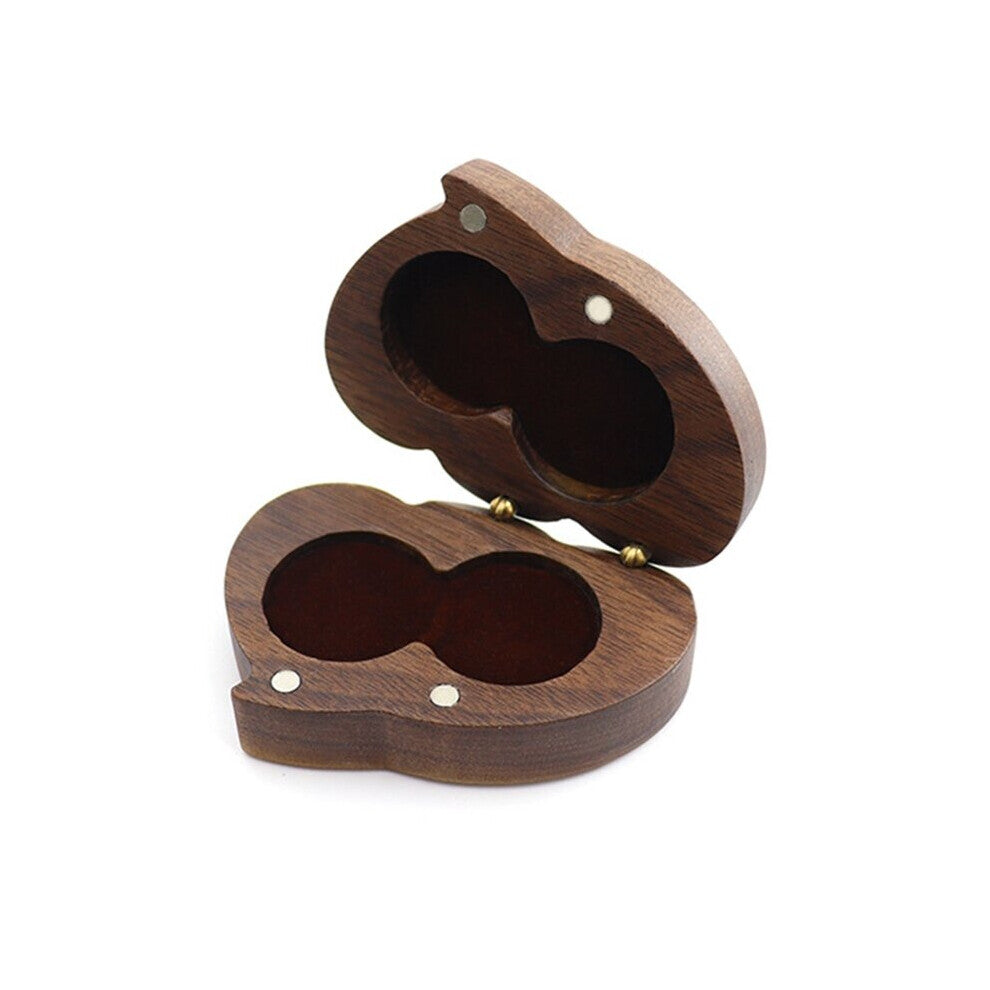 R3MC Wedding Ceremony Ring Box Wooden Double Heart-Shaped Walnut Engagement Ring Box Used for Proposal Wedding Birthday Gift