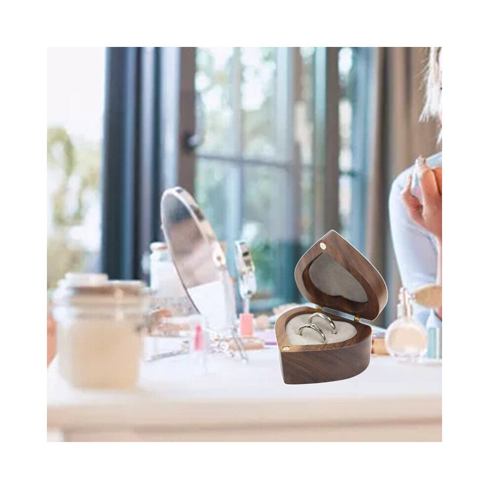 X7JB Wooden Heart Box Case for Proposal Engagement Wedding Ceremony Birthday Gift Pair Ring Holder Display Case