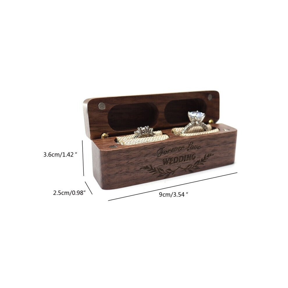 Walnut Wooden Engagement Ring Box Solid Wood Rectangle Shaped Ring Organizer for Proposal Wedding Ceremony Gift