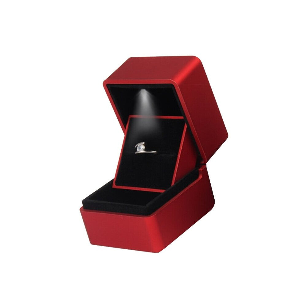 (Red-without lights) F19D Ring Box Jewelry Storage Pouch with LED Light or No LED Lamp for Proposal Engagement Wedding Anniversary