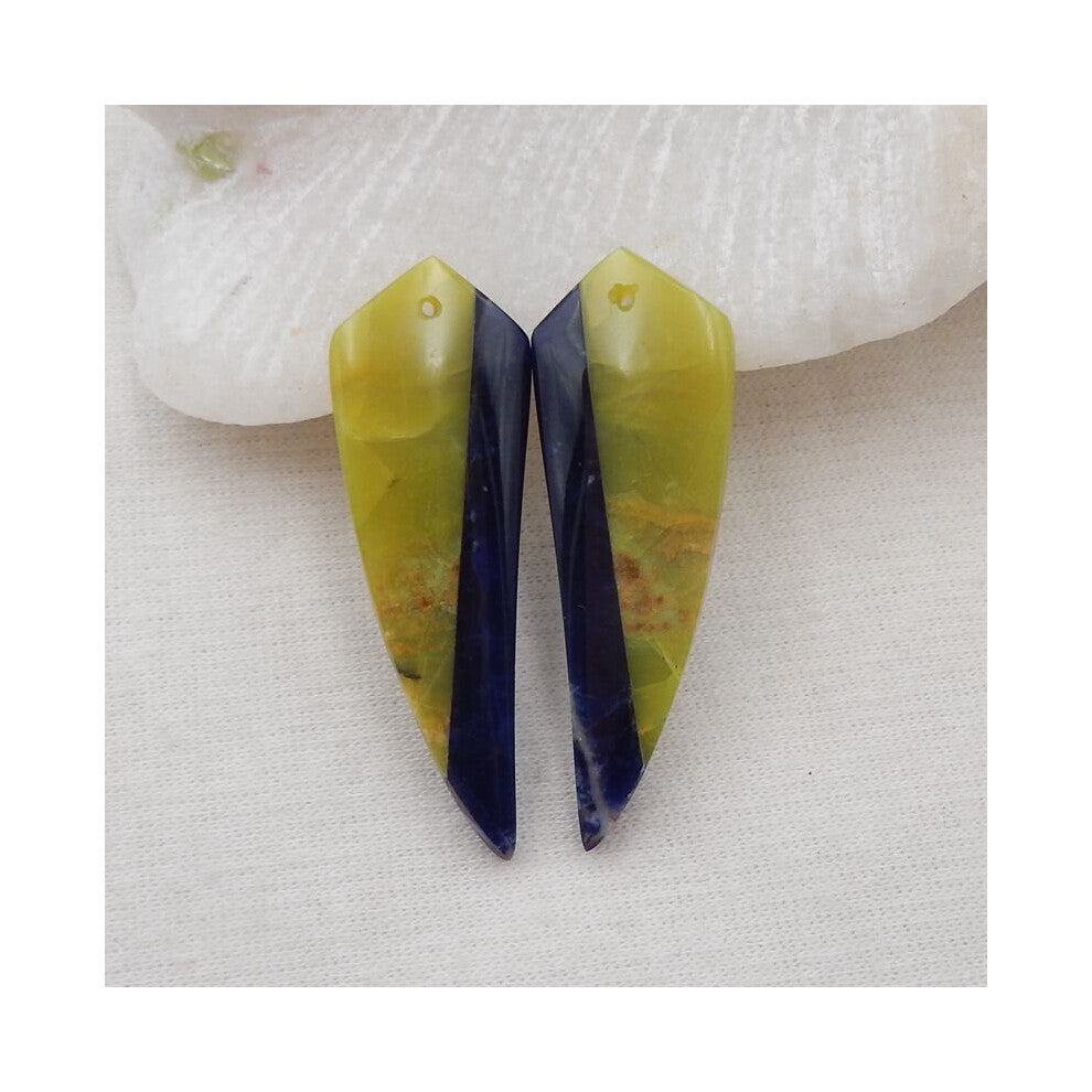 Semiprecious Natural Stone Yellow Opal And African Sodalite Earring Bead 39x14x5mm 6g Jewelry Accessories