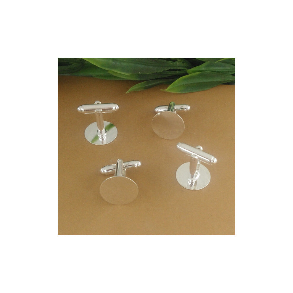 20 PCS 15mm Round Flat Base Metal Copper Cufflinks Silver Plated Cufflinks Blanks Setting For Jewelry Making