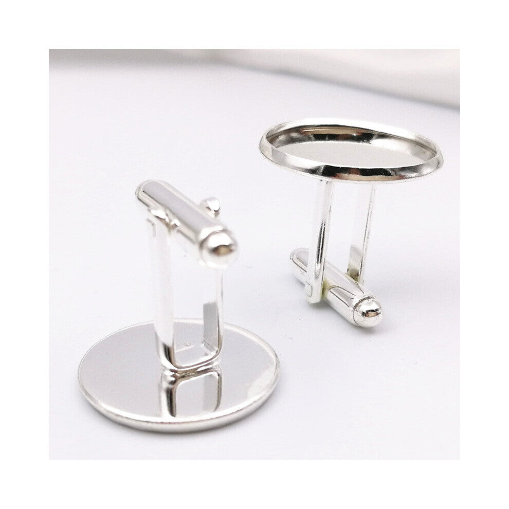 (Silver color White-12mm) 20 Pieces Fit 12mm 14mm 16mm 18mm 20mm 6 Colors Round French Cufflinks Blank Settings Copper Cufflinks Jewelry Settings Find