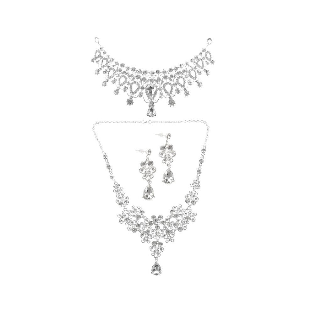 3Pcs Rhinestone Crystal Bridal Jewelry Sets Necklaces Earrings Tiaras Sets Beads Jewelry Sets Wedding Engagement Jewelry