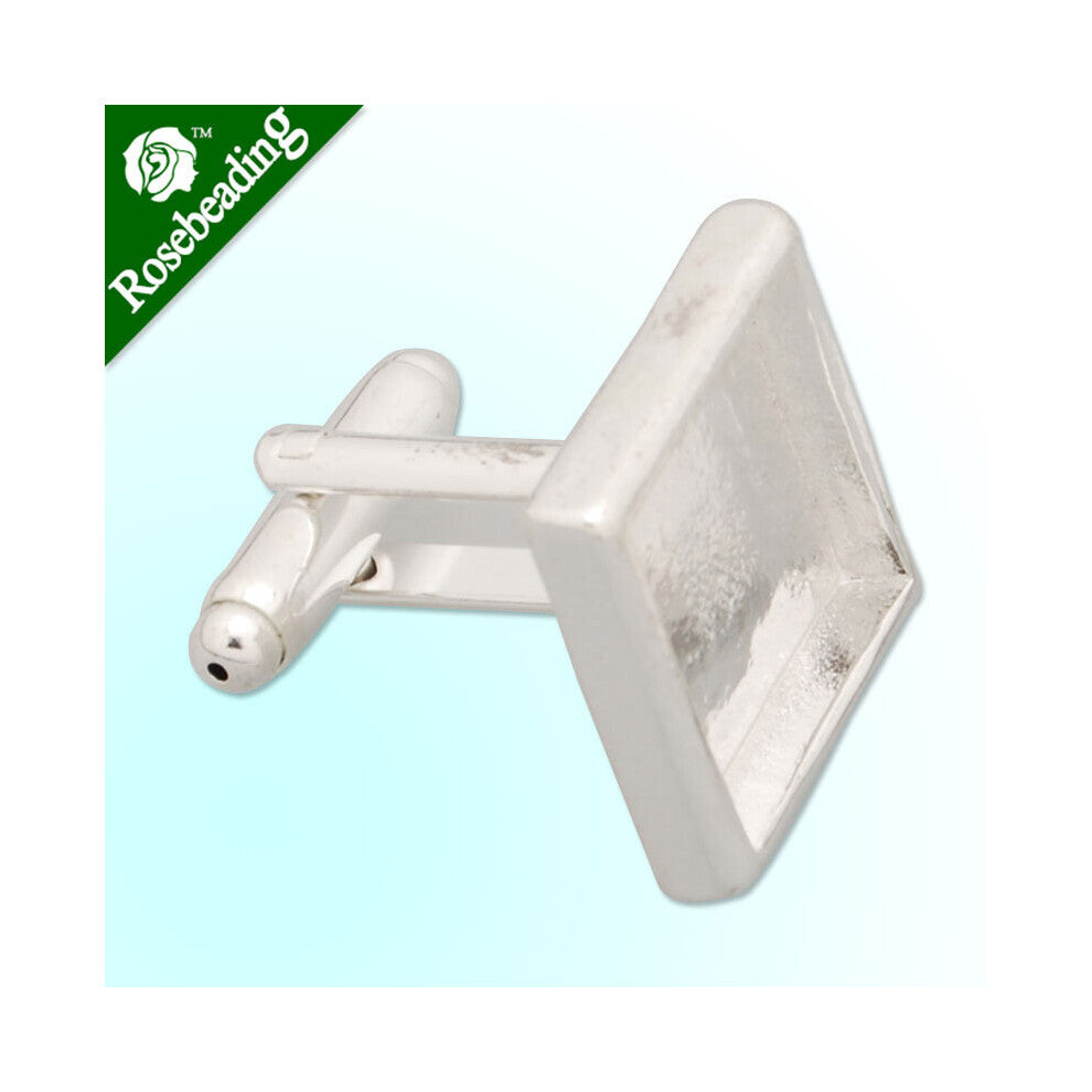 14*14MM Square Silver Plated Flat Cufflink Blanks with a 14mm bezel,cameo setting,bezel blanks,sold 10pcs per