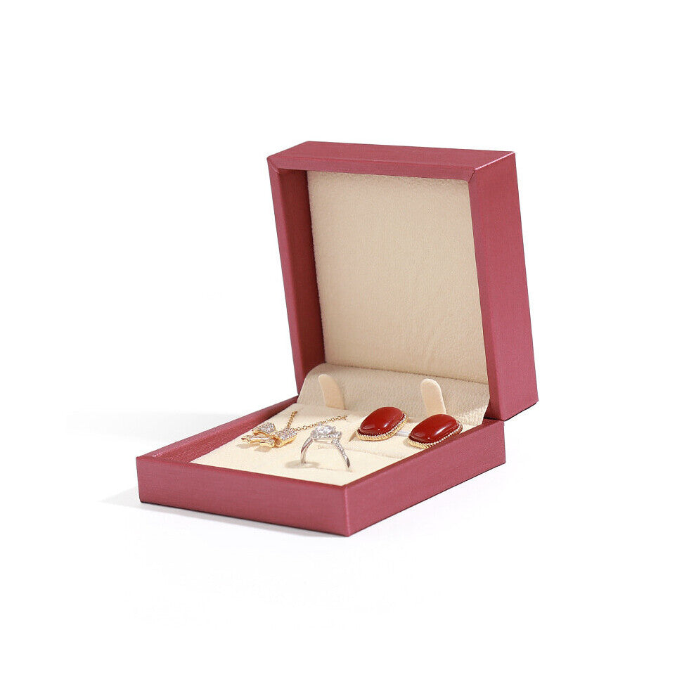 1 Pcs 9x9x4cm gold-bule-red pu leather Ring-Necklace -earring jewelry box pearl set jewelry storage box