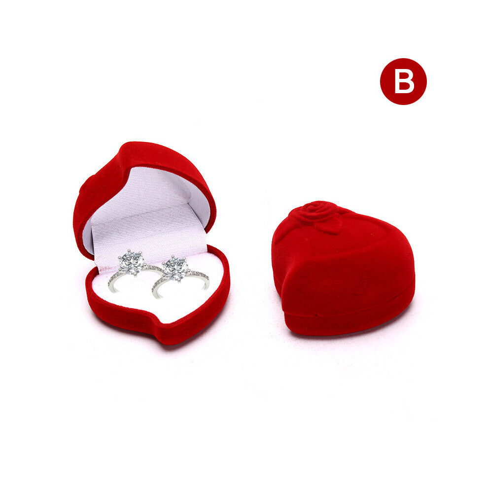 Red Heart Shape Velvet Ring Box Engagement Wedding Jewelry Rose Gift Holder Lover