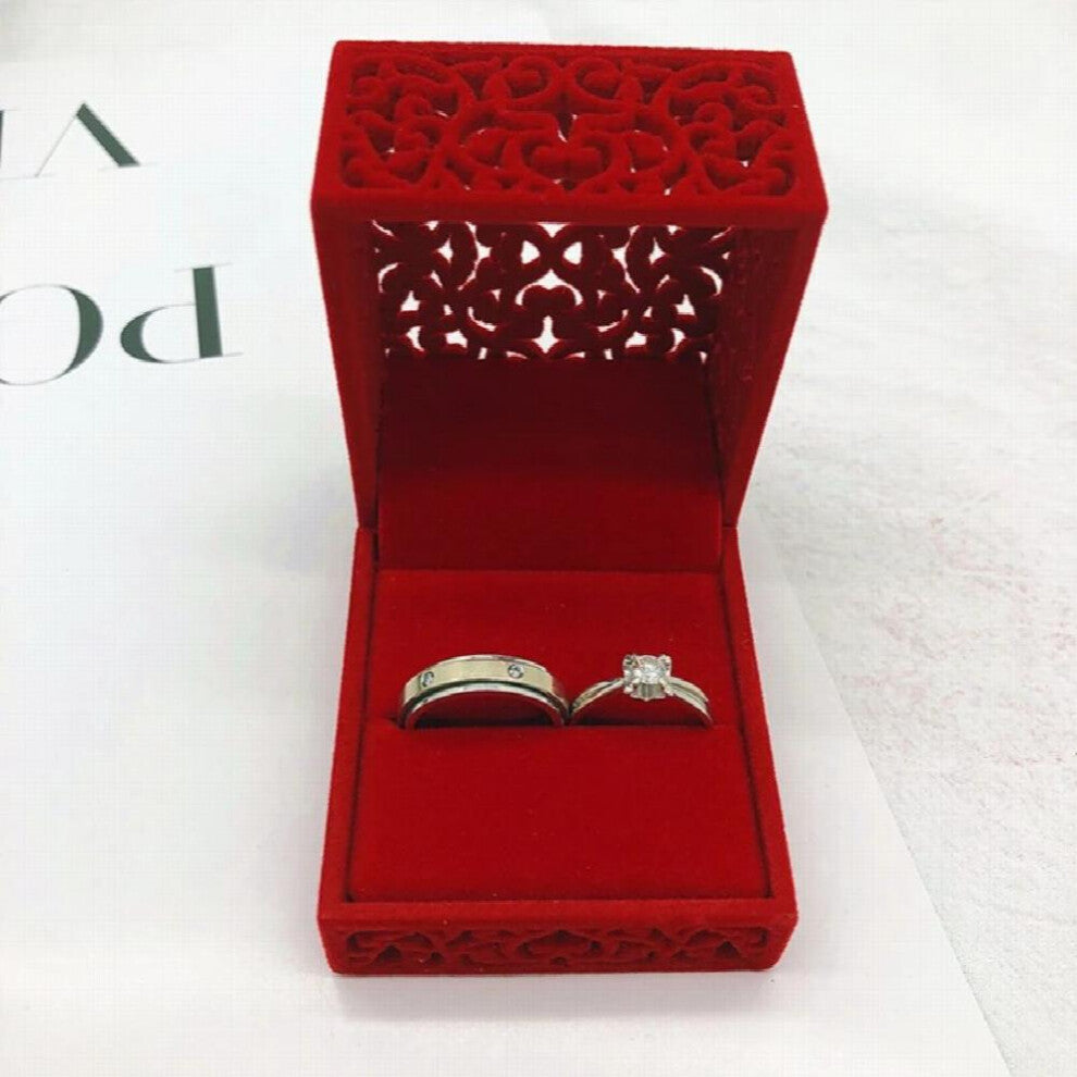 Hollow Red Velvet Ring Box Couple Double Ring Bearer Box For Wedding Engagement Gift Jewelry Organizer Packing Boxes Hot