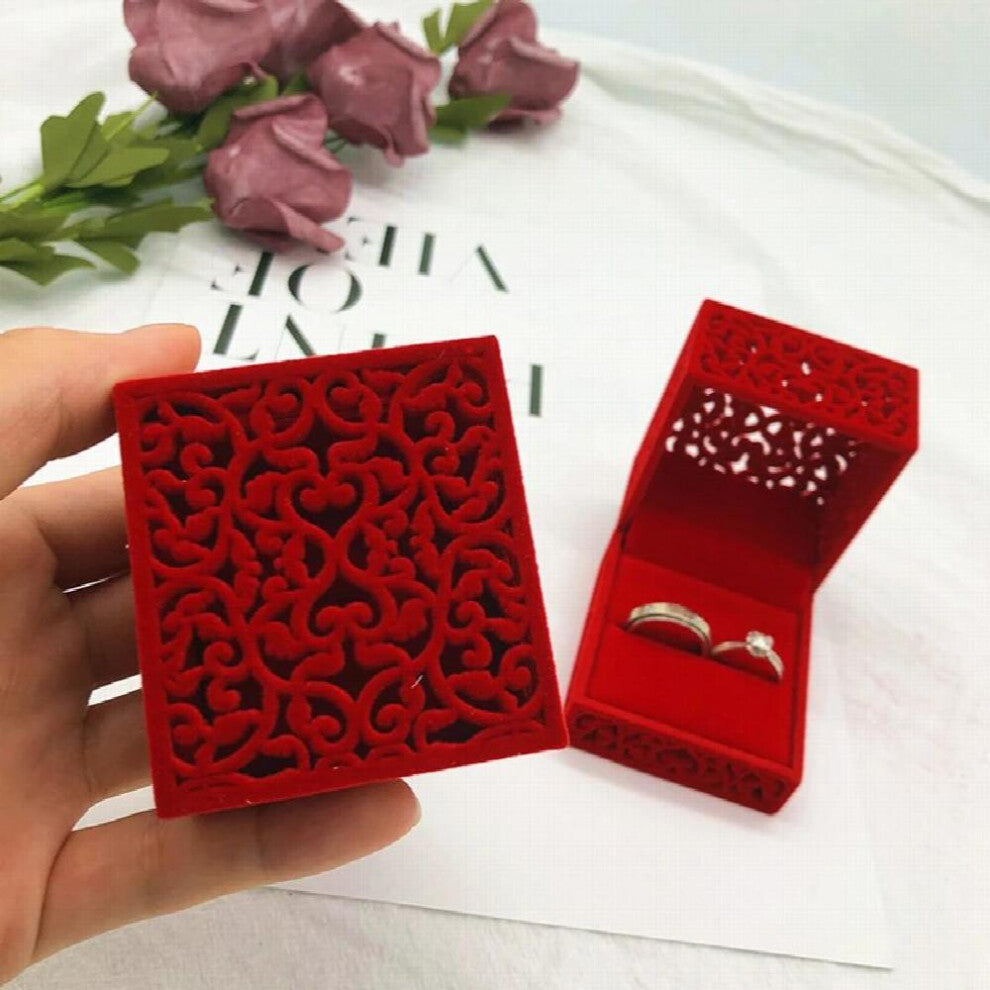 Hollow Red Velvet Ring Box Couple Double Ring Bearer Box For Wedding Engagement Gift Jewelry Organizer Packing Boxes