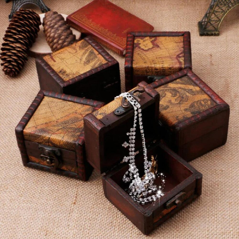 Vintage Wooden Map Storage Box Case Jewellery Cufflinks Chest Small Gift R2LE