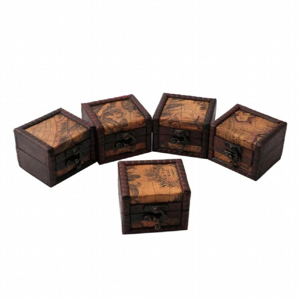 Vintage Wooden Map Storage Box Case Jewellery Cufflinks Chest Small Gift