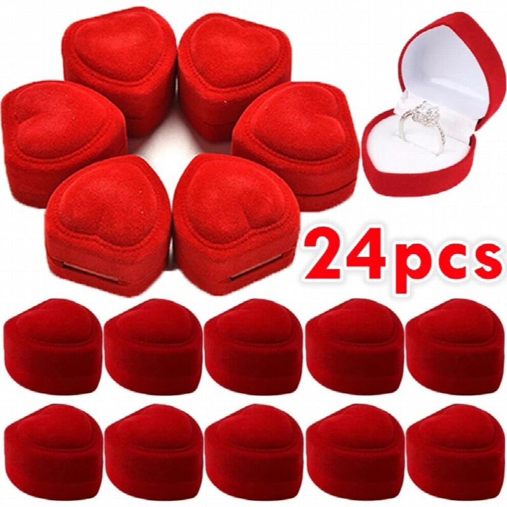 Red Heart Shape Velvet Ring Box Engagement Wedding Jewelry Box Rose Flower Holder for Lover Jewellery
