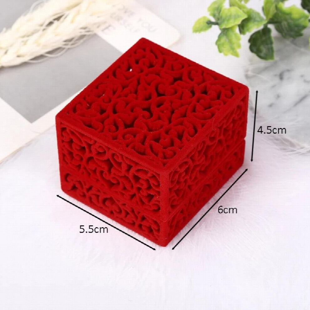 Hot Hollow Red Velvet Ring Box Couple Double Ring Bearer Box For Wedding Engagement Gift Jewelry Organizer Packing Boxes